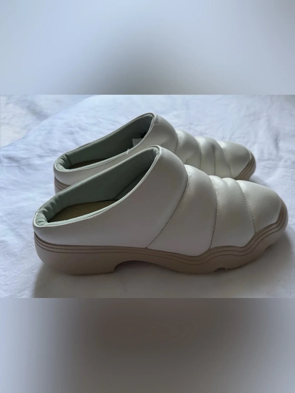 NEW 4CCCCEES Women's Cream Leather Platform Ivory Clogs Size 41 (US10)